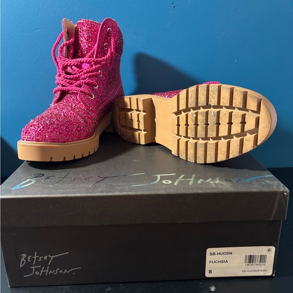 Betsey Johnson Fuchsia Glitter Lace-Up Boots - Picture 2 of 4